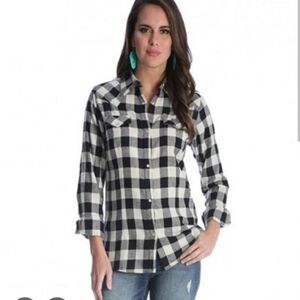 Nwt Wrangler Ladies Flannel Rancher Shirt Size Large Black And White